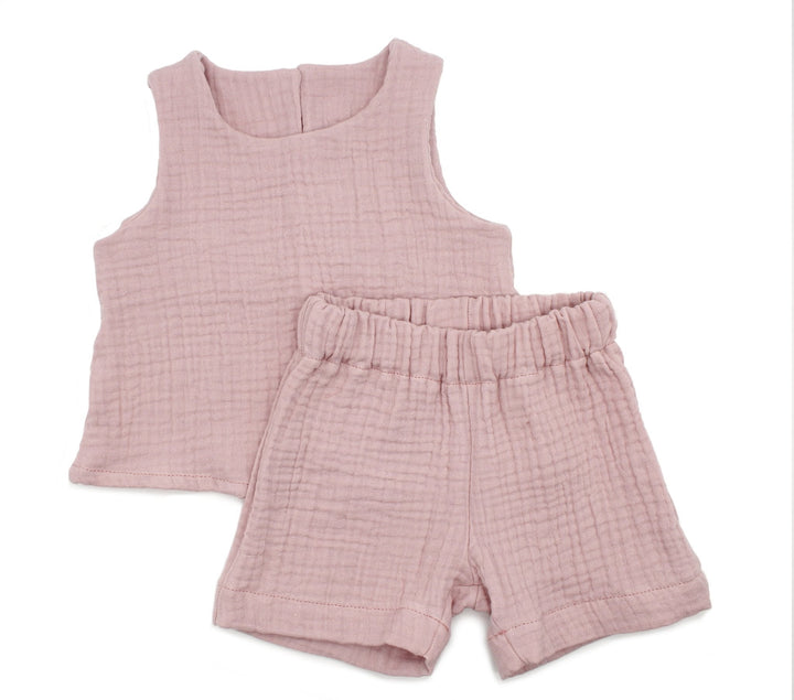 Muslin Summer Top and Shorts - Pink 0 - 1 Year - AnnaKarinna