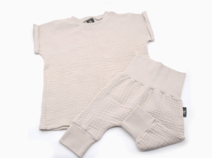 Muslin T-shirt and Baggy Pants Set - Beige 0 - 1 Year - AnnaKarinna