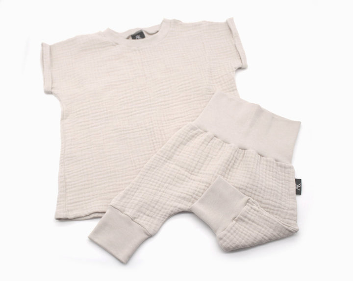 Muslin T-shirt and Baggy Pants Set - Beige 0 - 1 Year - AnnaKarinna