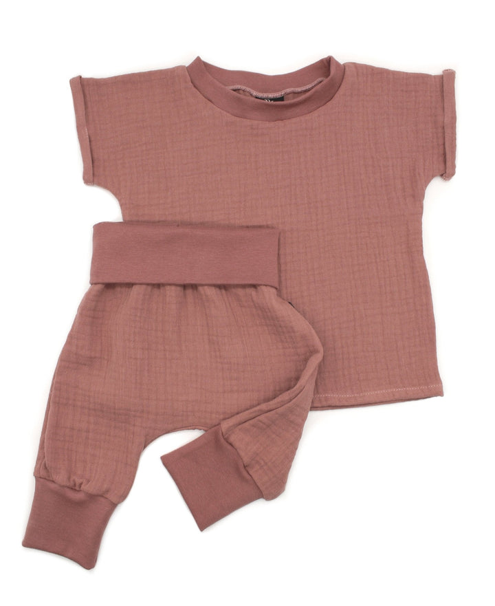 Muslin T-shirt and Baggy Pants Set - Clay Pink 0 - 1 Year - AnnaKarinna