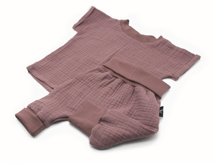 Muslin T-shirt and Baggy Pants Set - Old Mauve 0 - 1 Year - AnnaKarinna