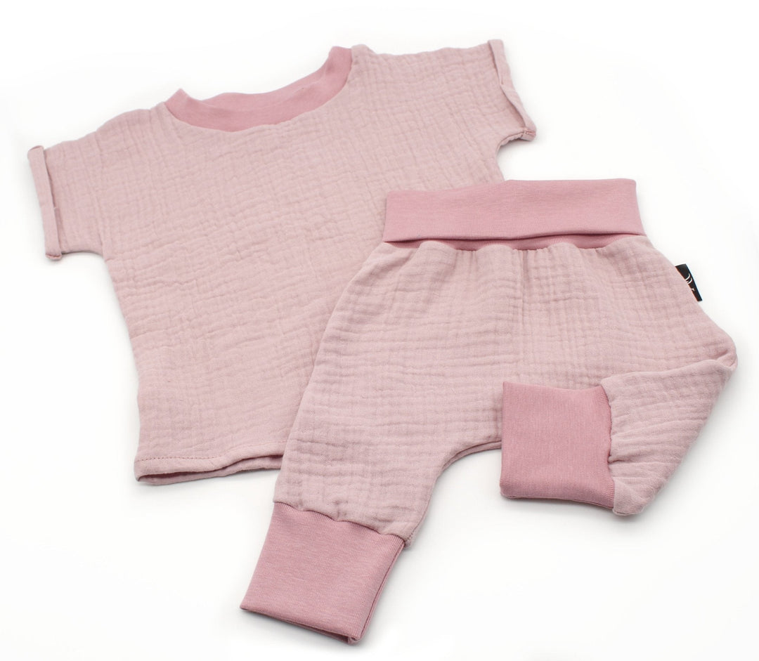 Muslin T-shirt and Baggy Pants Set - Pink 0 - 1 Year - AnnaKarinna