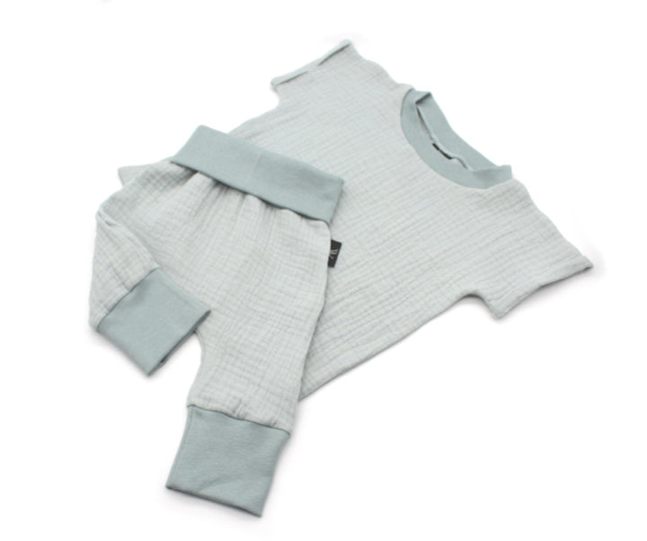 Muslin T-shirt and Baggy Pants Set - Sea Green 0 - 1 Year - AnnaKarinna