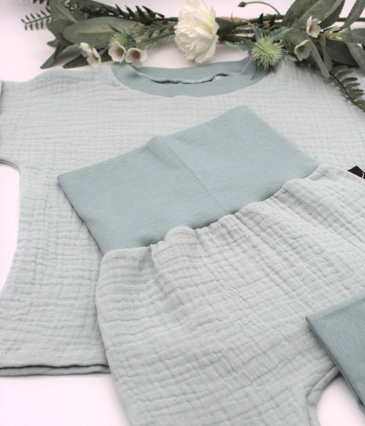 Muslin T-shirt and Baggy Pants Set - Sea Green 1 - 3 Years - AnnaKarinna