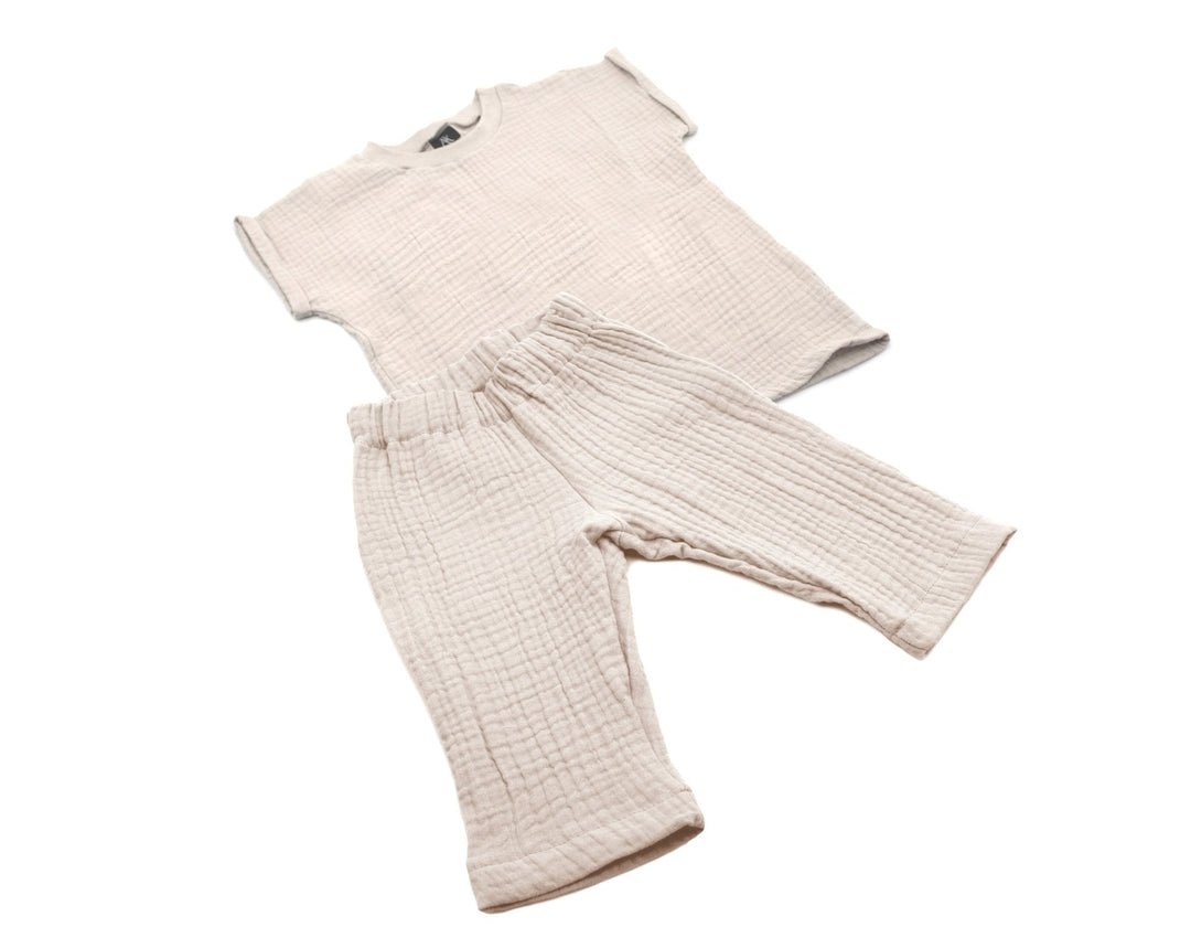 Muslin T-shirt and Pants Set - Beige 0 - 1 Year - AnnaKarinna