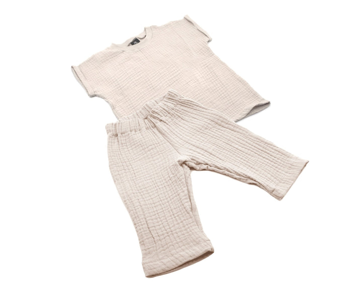 Muslin T-shirt and Pants Set - Beige 1 - 3 Years - AnnaKarinna