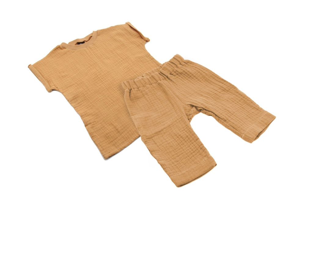 Muslin T-shirt and Pants Set - Camel 0 - 1 Year - AnnaKarinna