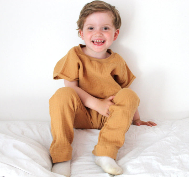 Muslin T-shirt and Pants Set - Camel 1 - 3 Years - AnnaKarinna