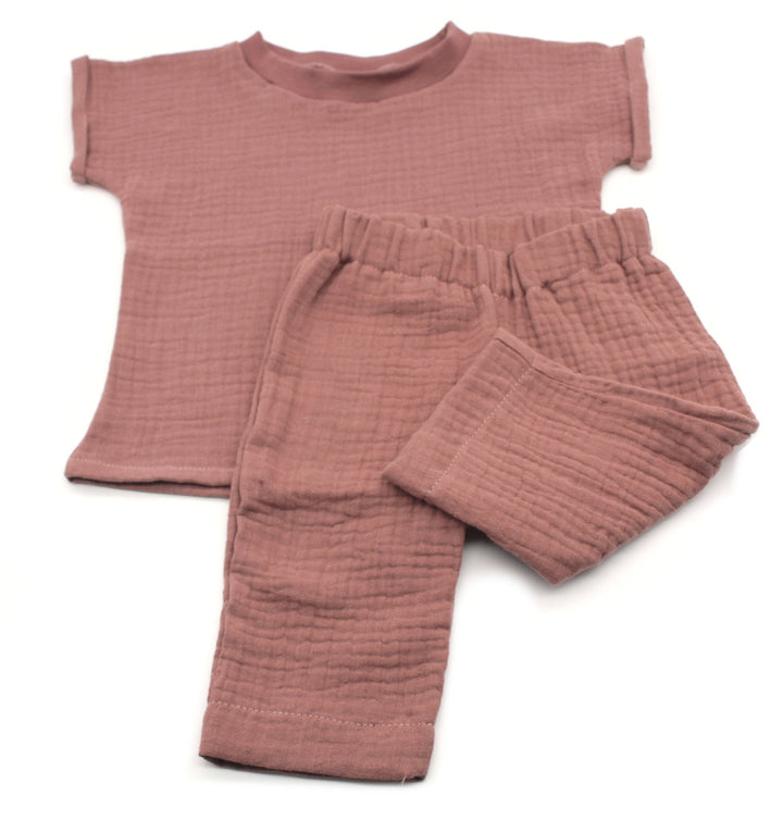 Muslin T-shirt and Pants Set - Clay Pink 0 - 1 Year - AnnaKarinna