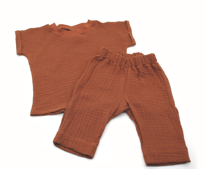 Muslin T-shirt and Pants Set - Cognac 0 - 1 Year - AnnaKarinna