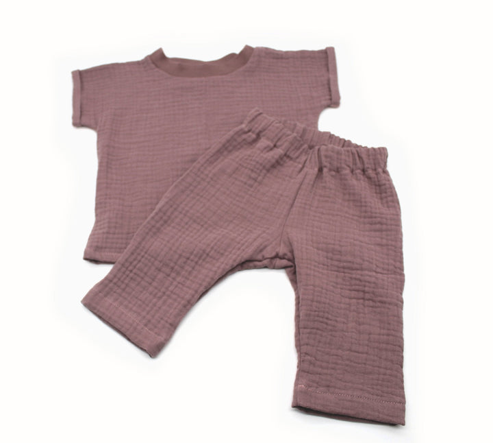 Muslin T-shirt and Pants Set - Old Mauve 0 - 1 Year - AnnaKarinna