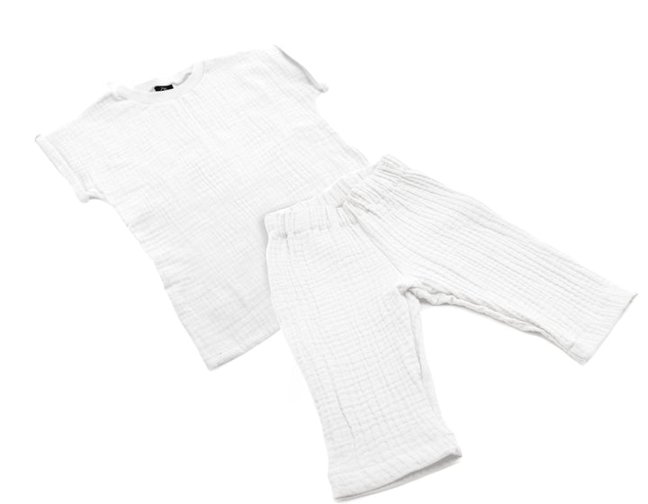 Muslin T-shirt and Pants Set - White 1 - 3 Years - AnnaKarinna