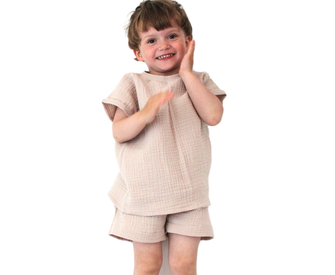 Muslin T-shirt and shorts set - Beige 0 - 1 Year - AnnaKarinna