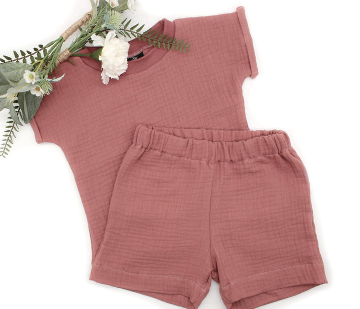 Muslin T-shirt and shorts set - Clay Pink 0 - 1 Year - AnnaKarinna