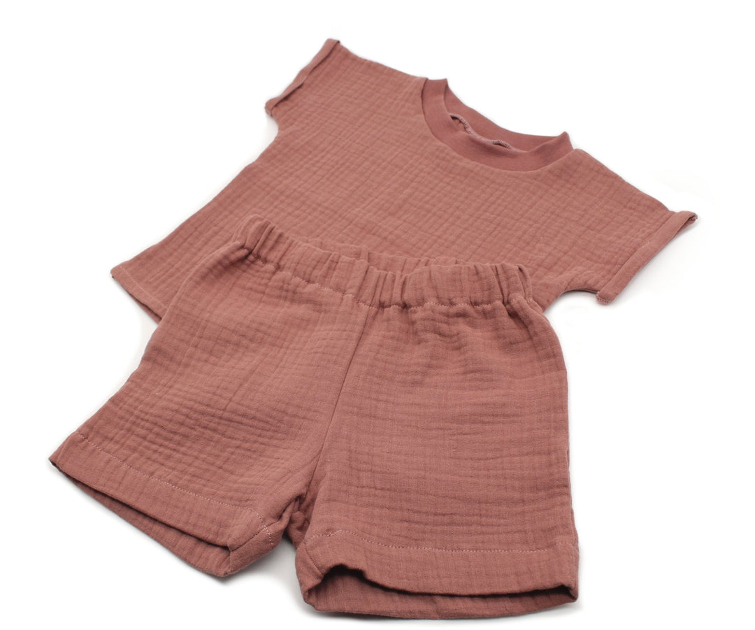 Muslin T-shirt and shorts set - Clay Pink 0 - 1 Year - AnnaKarinna