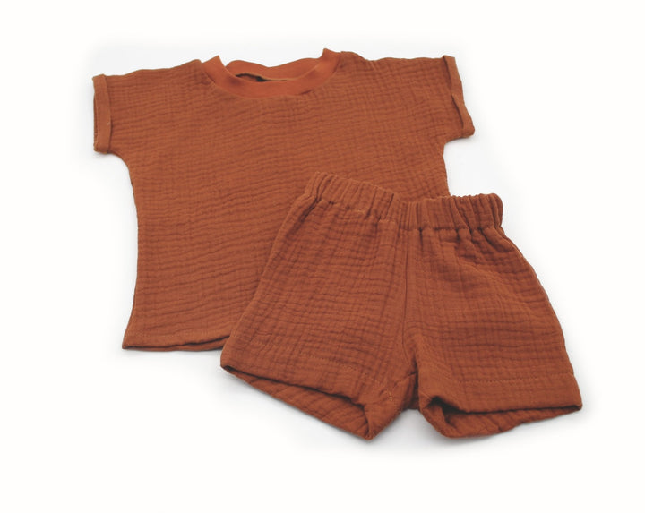 Muslin T-shirt and shorts set - Cognac 1 - 3 Years - AnnaKarinna