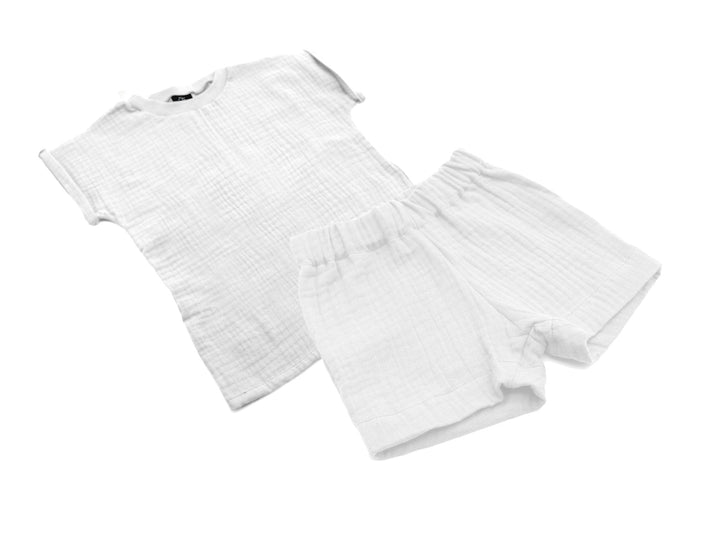 Muslin T-shirt and shorts set - White 0 - 1 Year - AnnaKarinna