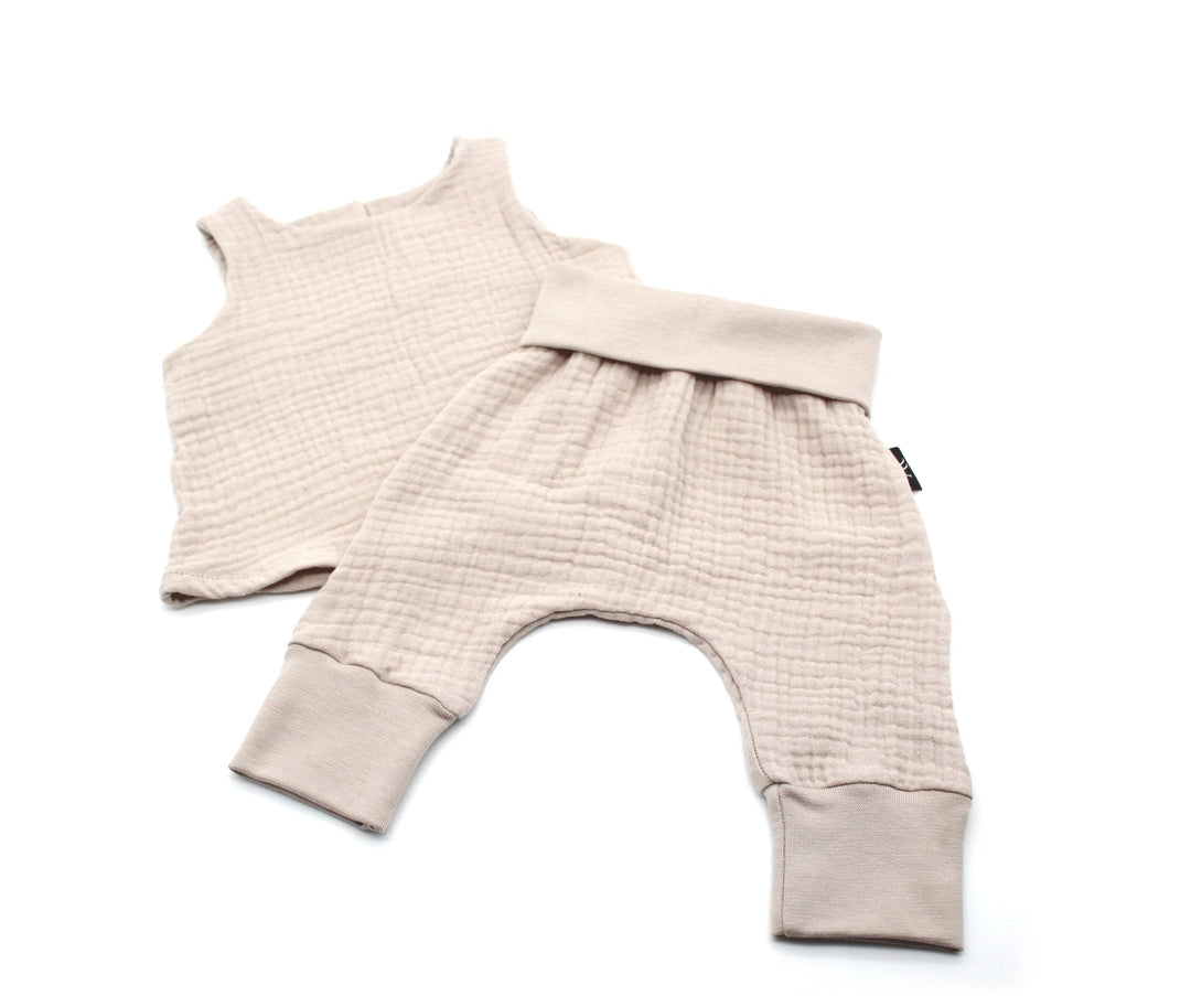 Muslin Top and Baggy Pants Set - Beige 0 - 1 Year - AnnaKarinna