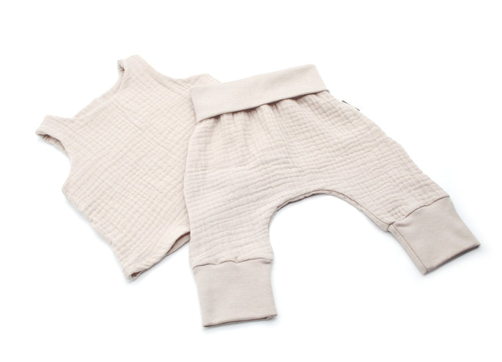 Muslin Top and Baggy Pants Set - Beige 0 - 1 Year - AnnaKarinna