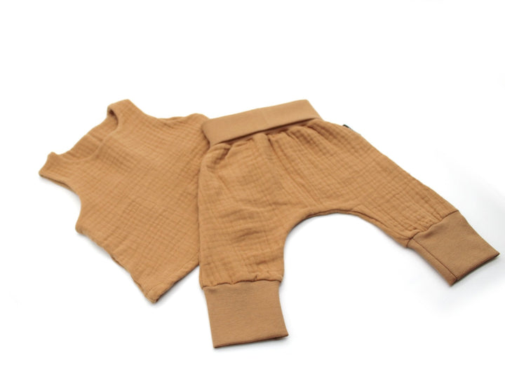 Muslin Top and Baggy Pants Set - Camel 0 - 1 Year - AnnaKarinna