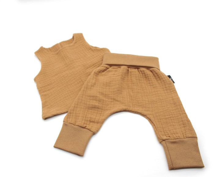 Muslin Top and Baggy Pants Set - Camel 1 - 3 Years - AnnaKarinna