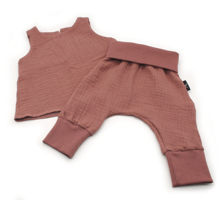 Muslin Top and Baggy Pants Set - Clay Pink 0 - 1 Year - AnnaKarinna