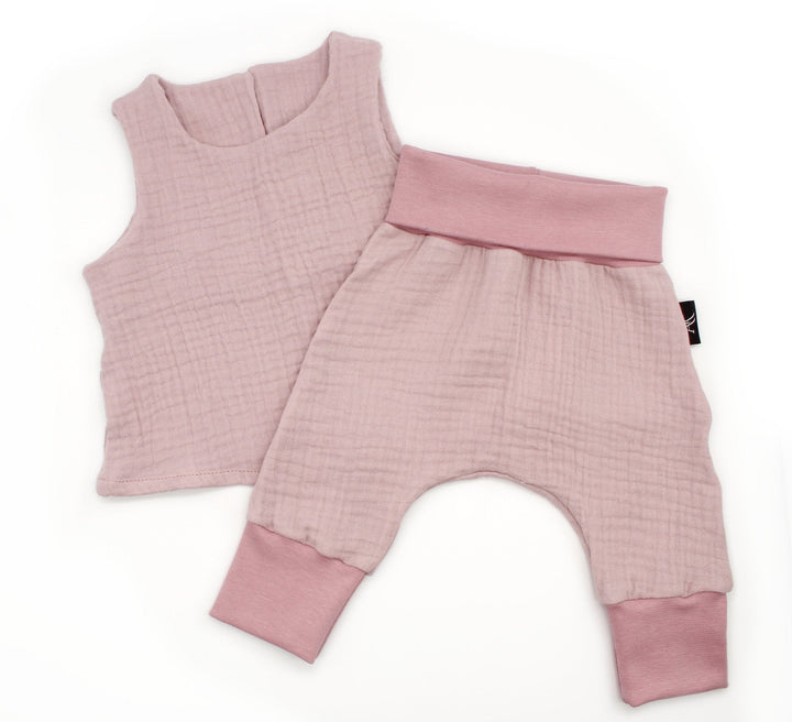 Muslin Top and Baggy Pants Set - Pink 0 - 1 Year - AnnaKarinna