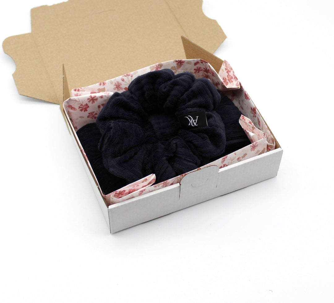 Navy Blue Turban Headband & Medium Scrunchie Set - AnnaKarinna