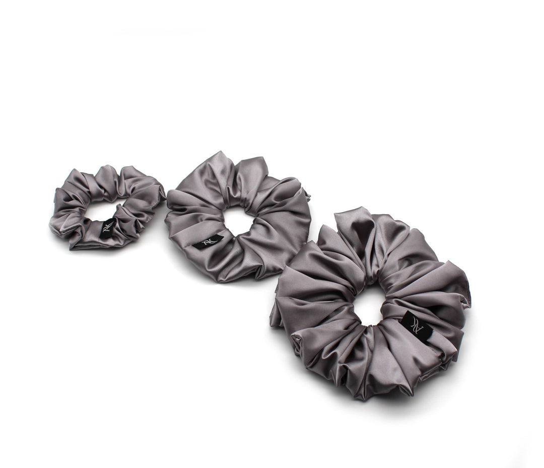 Satin XL, Medium, Small Silver gray scrunchie - AnnaKarinna